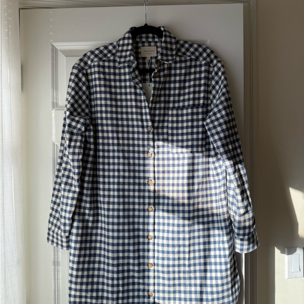 Sezane Long Sleeve Sadie Dress in Blue and White Checks